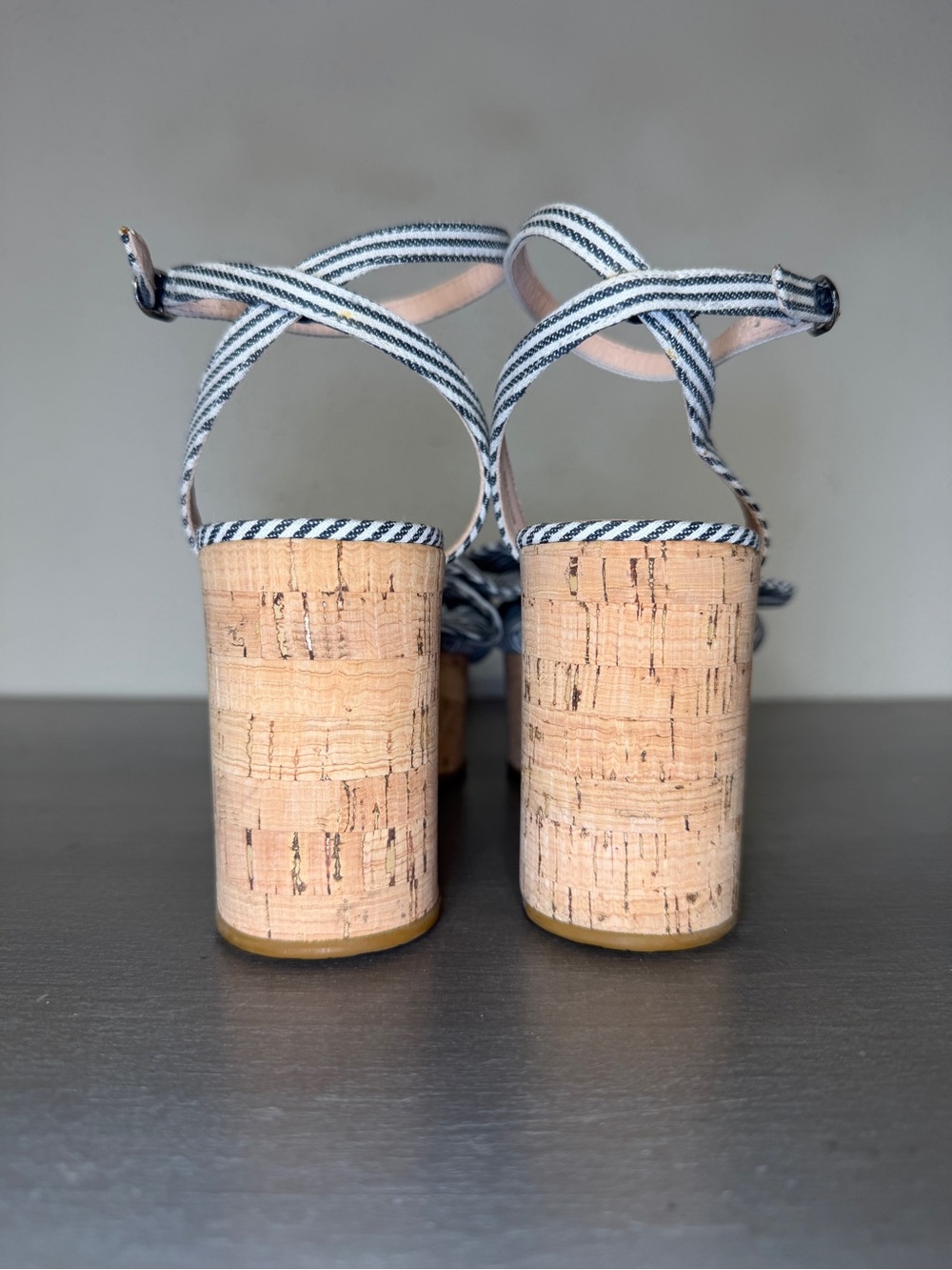 Kate Spade Julep Canvas & Cork Platform Wedge Sandals Heels Blue Women’s 7.5 B - Picture 10 of 12